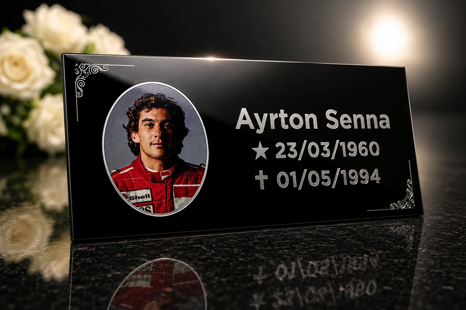 Placa retangular com fundo preto brilhante